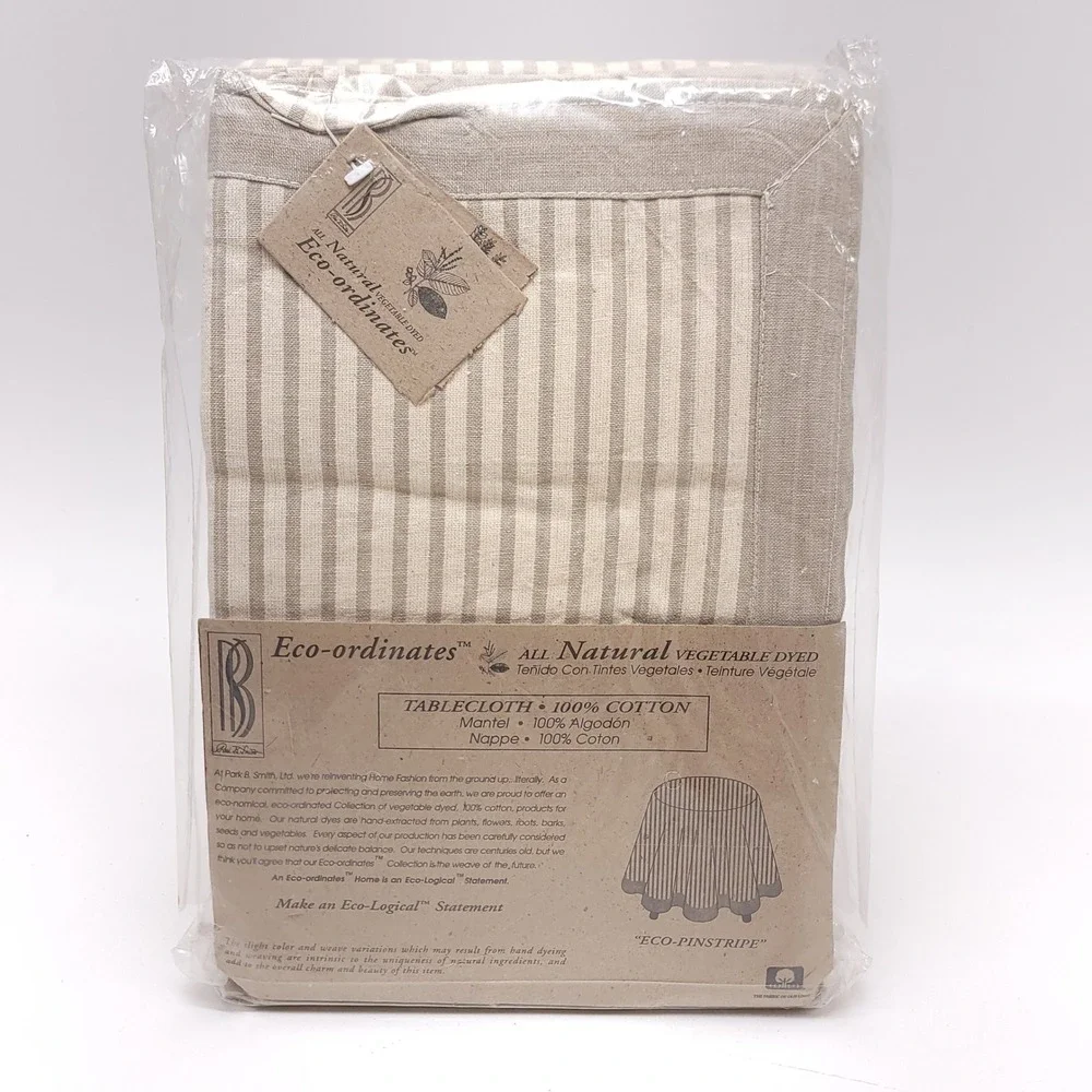 Park B. Smith Eco-ordinates Vegetable Dyed Cotton Tablecloth 60x84 Pinstripe Tan